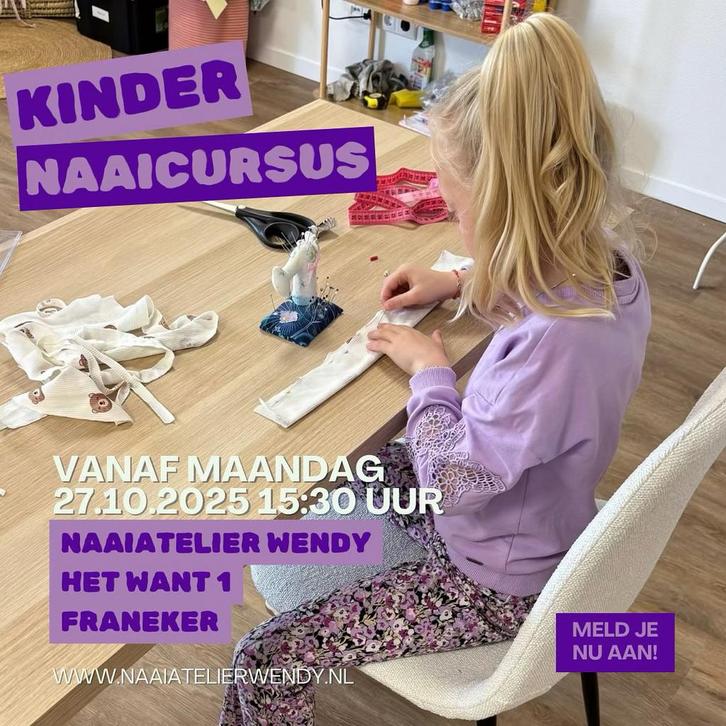Naaicursus kinderen / tieners Franeker, Hobby en Vrije tijd, Naaien en Fournituren, Nieuw, Ophalen