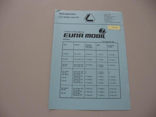 CAM 006 Eura Mobil Integraal prijslijst augustus 1996, Boeken, Catalogussen en Folders, Zo goed als nieuw, Ophalen of Verzenden