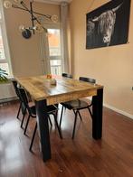 Industriele houten eettafel met stalen poten., Ophalen, 50 tot 100 cm, Zo goed als nieuw, 150 tot 200 cm