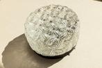 Vintage mid century plafonnière glazen ronde lamp met vlecht, Ophalen of Verzenden, Gebruikt, Glas, Mid century