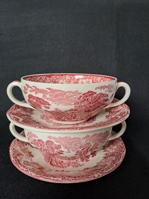 2 Soepkommen met schotels Wedgwood Woodland, Antiek en Kunst, Antiek | Servies los, Ophalen of Verzenden