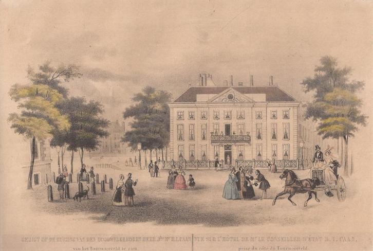 Den Haag Gezicht op de huizing van Jhr. Mr. H.I. Caan vanaf, Antiek en Kunst, Kunst | Etsen en Gravures, Ophalen of Verzenden