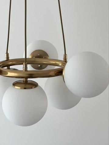 Plafondlamp 6 bollen melkglas wit dimbaar verstelbaar 