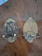 Een paar Arts & Crafts messing wandkandelaara met schepen, Antiek en Kunst, Ophalen of Verzenden, Koper of Brons