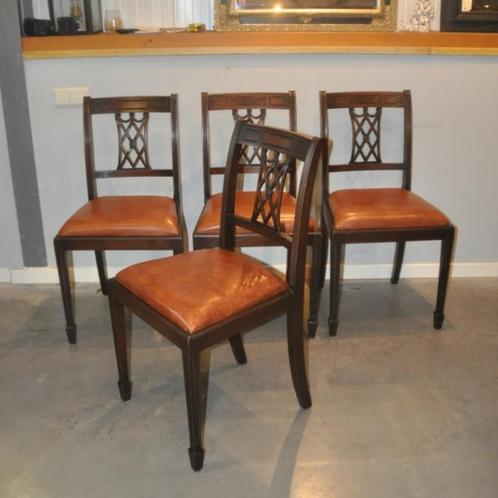Schapenleren eetkamerstoelen nieuwe zitting (4 stuks), Huis en Inrichting, Stoelen, Zo goed als nieuw, Leer, Ophalen