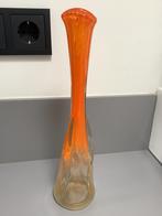 Oranje wit glazen vaas Murano stijl., Oranje, Ophalen of Verzenden, Minder dan 50 cm, Glas