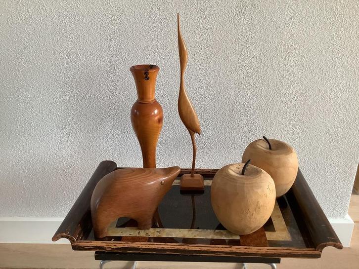 Art Deco dienblad met retro houten beelden, Verzamelen, Retro, Huis en Inrichting, Ophalen of Verzenden