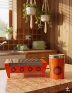 2252 brabantia patrice oranje retro blik met bloemen swiet, Verzamelen, Blikken, Ophalen of Verzenden, Gebruikt, Overige