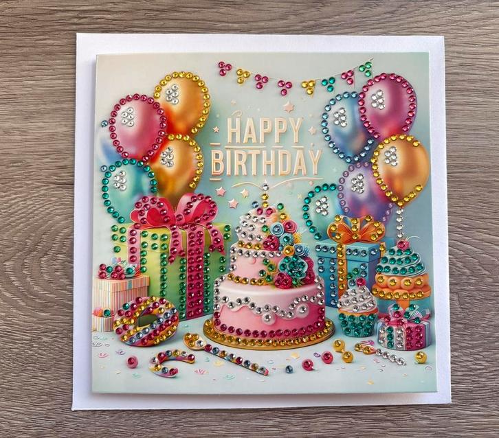 Verjaardagskaart met envelop | diamond painting, Hobby en Vrije tijd, Kaarten | Zelfgemaakt, Nieuw, Overige thema's, Ophalen of Verzenden
