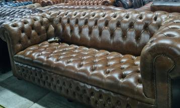 Chesterfield bank oud vintage leer + BEZORGING GRATIS  beschikbaar voor biedingen