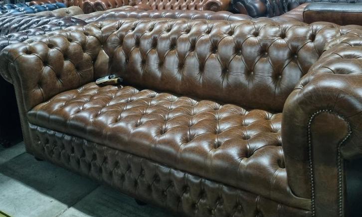 Chesterfield bank oud vintage leer + BEZORGING GRATIS, Antiek en Kunst, Antiek | Meubels | Stoelen en Banken, Ophalen of Verzenden