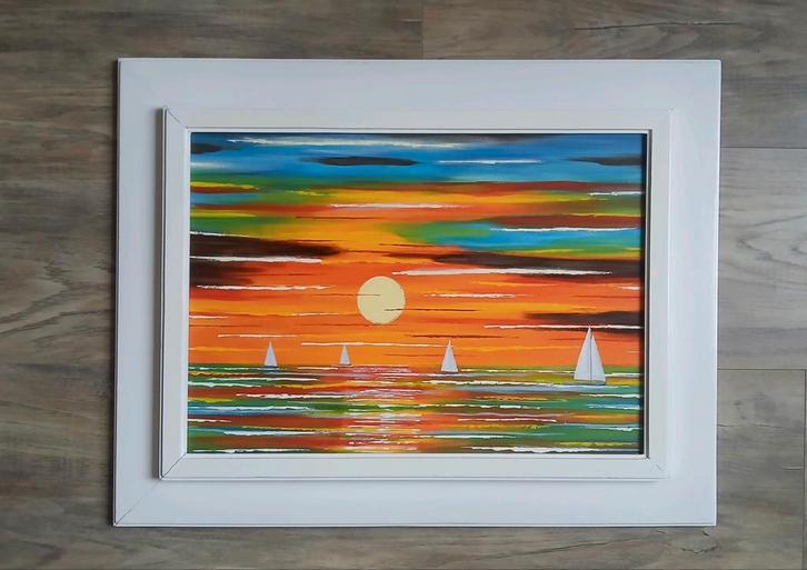 Schilderij # Summer sunset, Antiek en Kunst, Kunst | Schilderijen | Klassiek, Ophalen of Verzenden