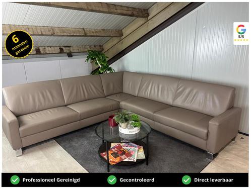 GRATIS LEVERING Hoekbank Leer Taupe 280x280 GEREINIGD, Huis en Inrichting, Banken | Bankstellen, Zo goed als nieuw, Hoekbank, Vierpersoons of meer