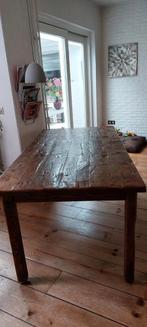 oud eiken wagonplanken eettafel met twee ladens, Huis en Inrichting, Ophalen, 50 tot 100 cm, Zo goed als nieuw, Vijf personen of meer