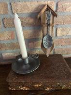 Brocante tinnen  blaker/ lepel in houten rekje, Ophalen of Verzenden