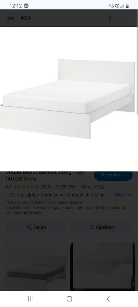 Mooi ikea malm bed 140x200 cm., Huis en Inrichting, Slaapkamer | Bedden, Zo goed als nieuw, Tweepersoons, 140 cm, Hout, Wit, Ophalen of Verzenden