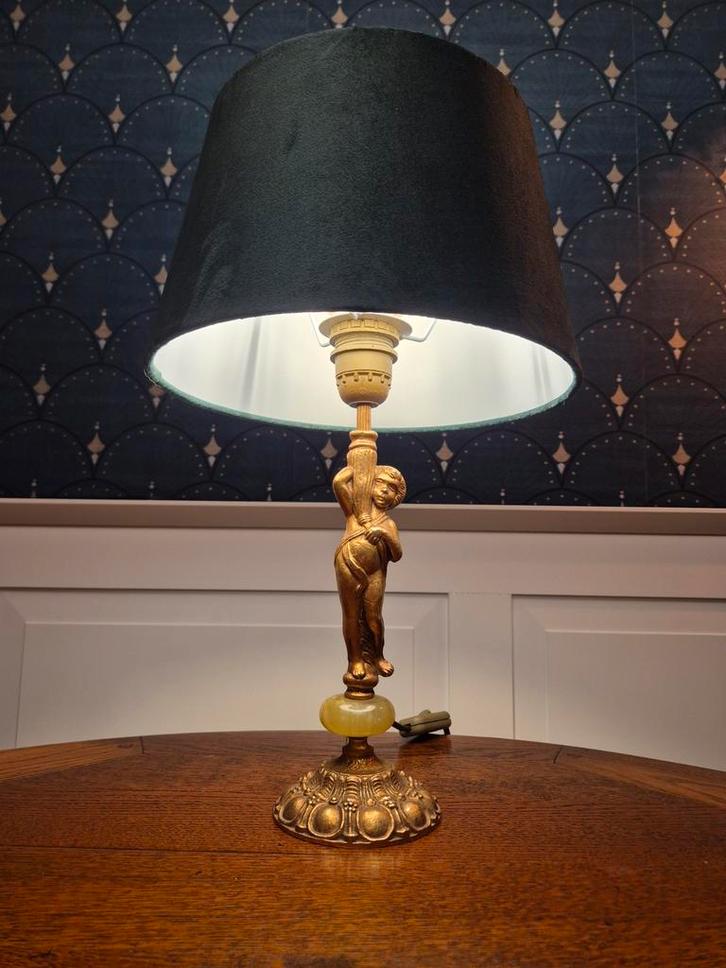 Prachtige vintage Messing Lamp met groene Kap, Antiek en Kunst, Antiek | Lampen, Ophalen