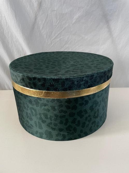 Grote Vintage Hoedendoos – Groen Fluweel met Panterprint, Verzamelen, Retro, Huis en Inrichting, Ophalen of Verzenden