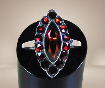 ART DECO 835 zilver PYROPE GRANAAT markies ring 17/17,5!  beschikbaar voor biedingen