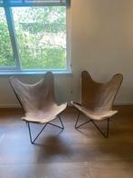 Lichtbruine leren vlinderstoelen (2x), Ophalen, Zo goed als nieuw, 50 tot 75 cm, Leer