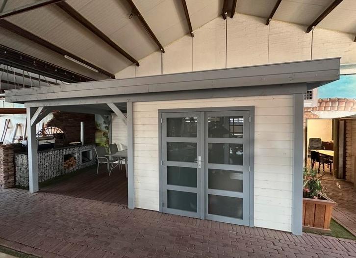 Overkapping met opbergruimte en zitgedeelte, Tuin en Terras, Tuinhuizen, Gebruikt, Overige typen, Hout, 250 tot 500 cm, 200 tot 400 cm