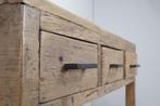 Sidetable 110 cm massief oud hout 3laden  voorraad actie, 100 tot 150 cm, Sidetable 110 cm massief oud hout 3 laden  voorraad actie