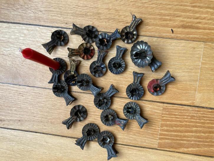 Vintage blikken kaarsenhouders voor in de kerstboom jaar '60, Diversen, Kerst, Gebruikt, Ophalen of Verzenden