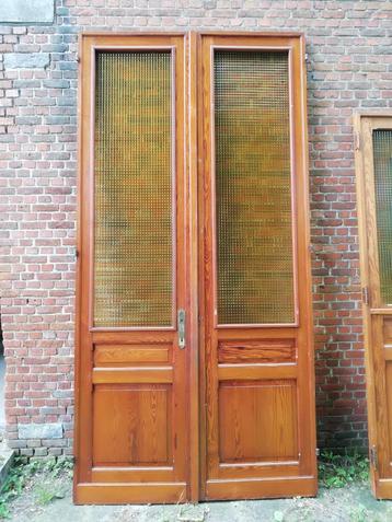 300hx151br Dubbele deuren met originele amberkleurig glas beschikbaar voor biedingen