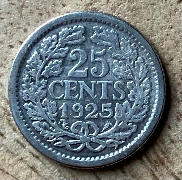 25 cent 1925 Wilhelmina, Postzegels en Munten, Munten | Nederland, Ophalen, Zilver, 25 cent, Koningin Wilhelmina