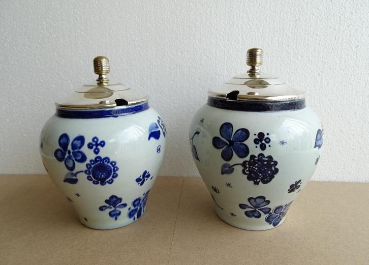 Delfts Blauw pot + verzilverd deksel Gerritsen v Kempen 2st, Antiek en Kunst, Antiek | Keramiek en Aardewerk, Ophalen of Verzenden