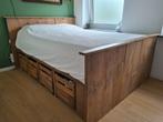 Steigerhouten bed 140x200 met fruitkistjes, Ophalen, Gebruikt, Bruin, Steigerhout
