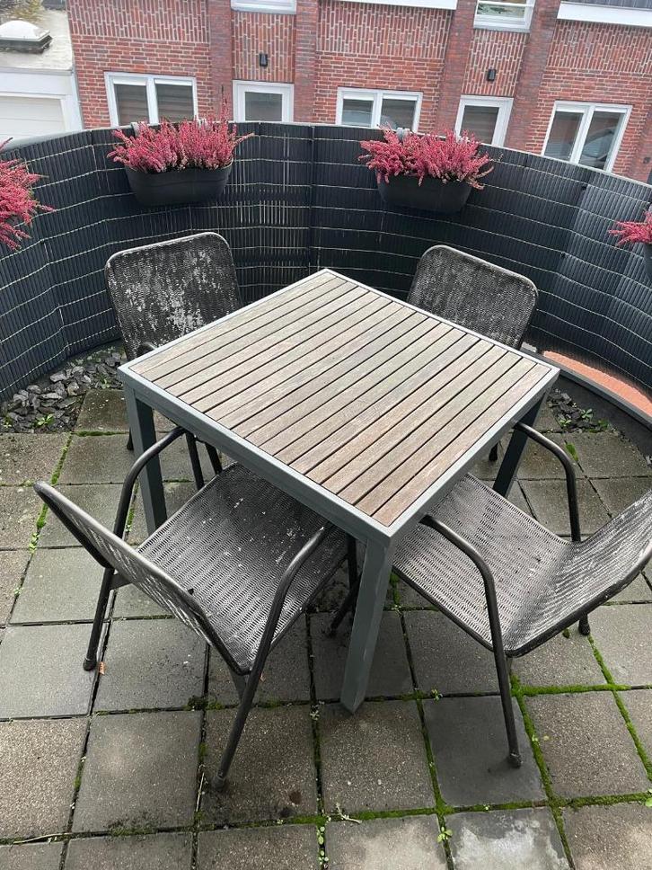 Tuinset 4 stoelen + 1 tafel, Tuin en Terras, Tuinsets en Loungesets, Gebruikt, Tuinset, Overige materialen, 4 zitplaatsen, Eettafel