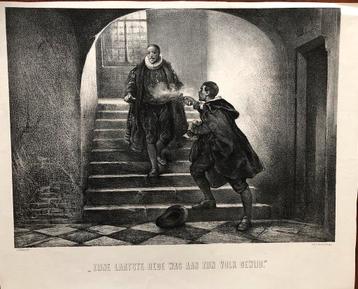 Oude prent: Moord op de prins van Oranje, 1584 beschikbaar voor biedingen