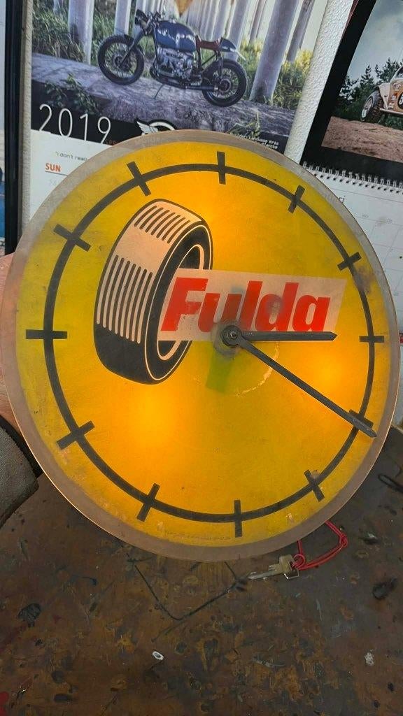 vintage fulda banden werkplaats klok 1975, Verzamelen, Ophalen of Verzenden, Huis en Inrichting