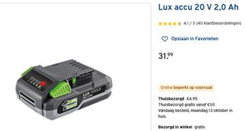3 x LUX 20v - 2.0Ah batterij met status indicator + lader beschikbaar voor biedingen