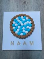 Canvas pompom beschuit muisjes blauw/wit 30x30 cm, Ophalen of Verzenden, Nieuw, Wanddecoratie