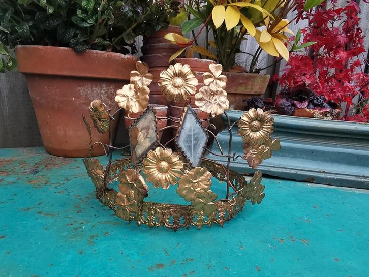 Antiek bruidskroontje verguld? met spiegeltjes 19-15H Miekje, Antiek en Kunst, Curiosa en Brocante, Ophalen of Verzenden