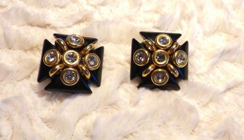 Vintage Oorbellen (clips) vierkant, Sieraden, Tassen en Uiterlijk, Oorbellen, Gebruikt, Overige materialen, Zwart, Ophalen