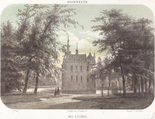 Doorwerth Kasteel Doorwerth 1857 Litho, Antiek en Kunst, Kunst | Etsen en Gravures, Ophalen of Verzenden