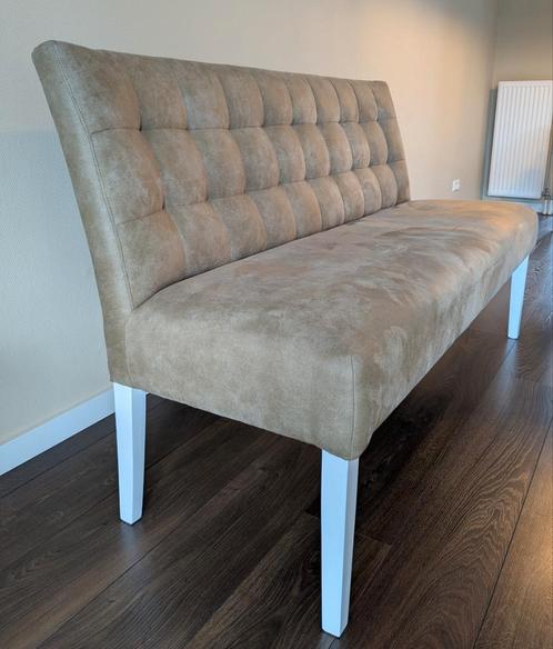 Suede eettafelbank taupe, Huis en Inrichting, Banken | Sofa's en Chaises Longues, Zo goed als nieuw, Ophalen