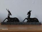 Art Deco schouwbeeld beeld antilopen zamak op marmer, Ophalen of Verzenden