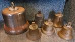 5 oude koperen bellen en een grote metalen bel, Antiek en Kunst, Antiek | Koper en Brons, Ophalen of Verzenden