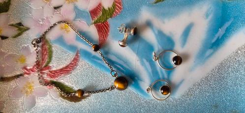 Nieuw tijgeroog oorstekers & hanger zilver boedel edelsmid, Sieraden, Tassen en Uiterlijk, Oorbellen, Nieuw, Zilver, Bruin, Met edelsteen