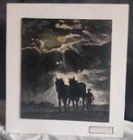 Olieverf op paneel - Boer achter ploeg - Paarden - 1950, Ophalen of Verzenden