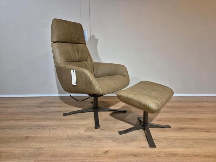 Montel Rolf - Relaxfauteuil - Olijf - Leer - Showroommodel, Huis en Inrichting, Fauteuils, Zo goed als nieuw, Leer, Metaal, 50 tot 75 cm