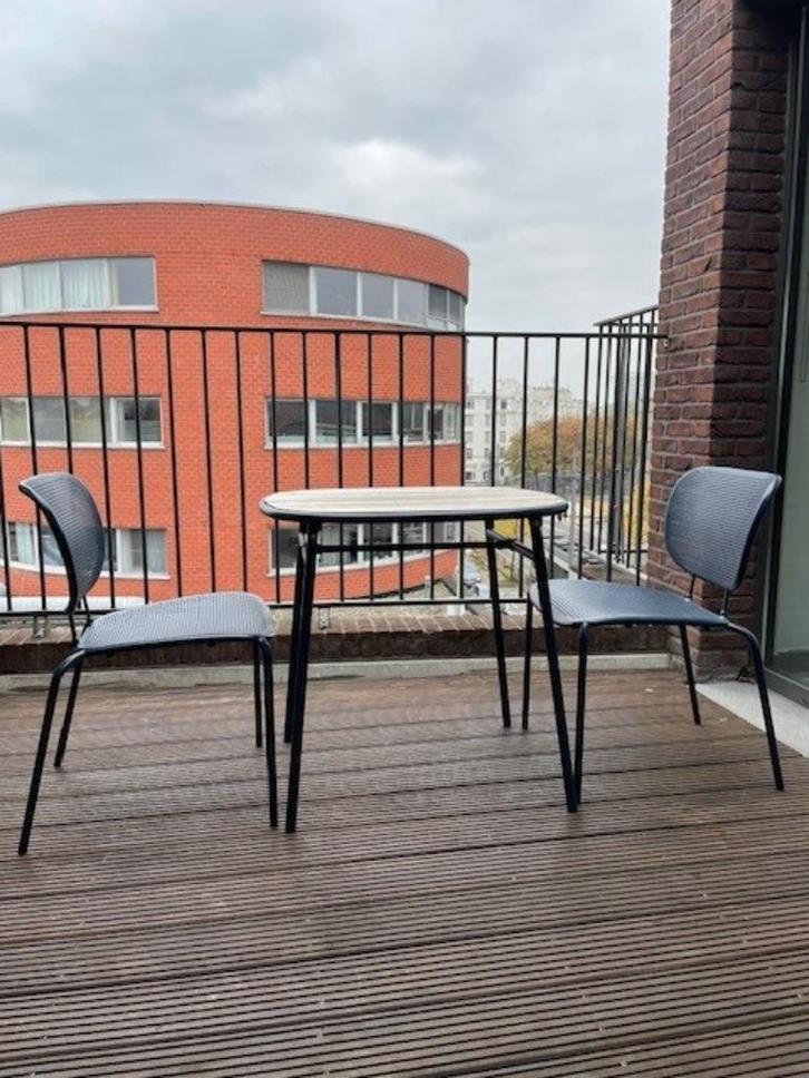 Tuintafel + 2 stoelen (zwartblauw), in nieuwstaat, Tuin en Terras, Tuinsets en Loungesets, Zo goed als nieuw, Tuinset, Aluminium