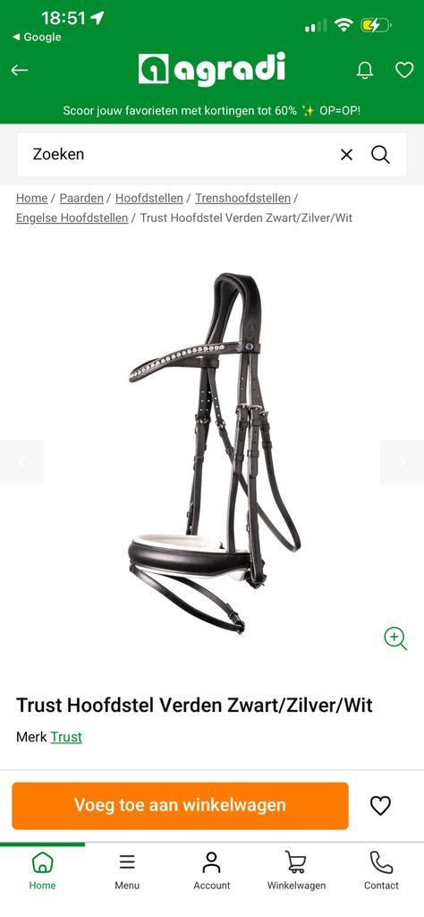Trust hoofdstel Verden zwart/wit/zilver, maat Full, Dieren en Toebehoren, Paarden en Pony's | Hoofdstellen en Tuigage, Zo goed als nieuw