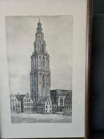 Gegraveerde prent van de Martinitoren Groningen, Antiek en Kunst, Kunst | Etsen en Gravures, Ophalen of Verzenden