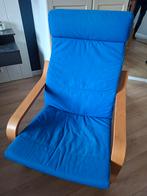 IKEA Poäng Fauteuil - Blauwe Stof, Huis en Inrichting, Fauteuils, Hout, Gebruikt, Ophalen of Verzenden, 50 tot 75 cm