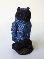 Kunststof beeldje kleine uil zwart turquoise glitter 9155-d, Ophalen of Verzenden